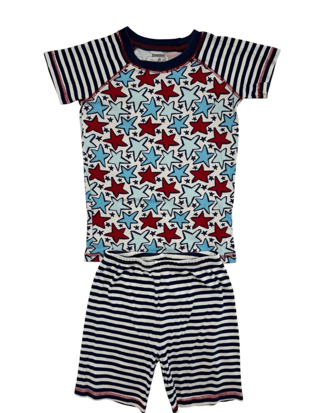 GYMBOREE Stars and Stripes Cotton Short John Pajama Set Sz 8 Kids Red White Blue